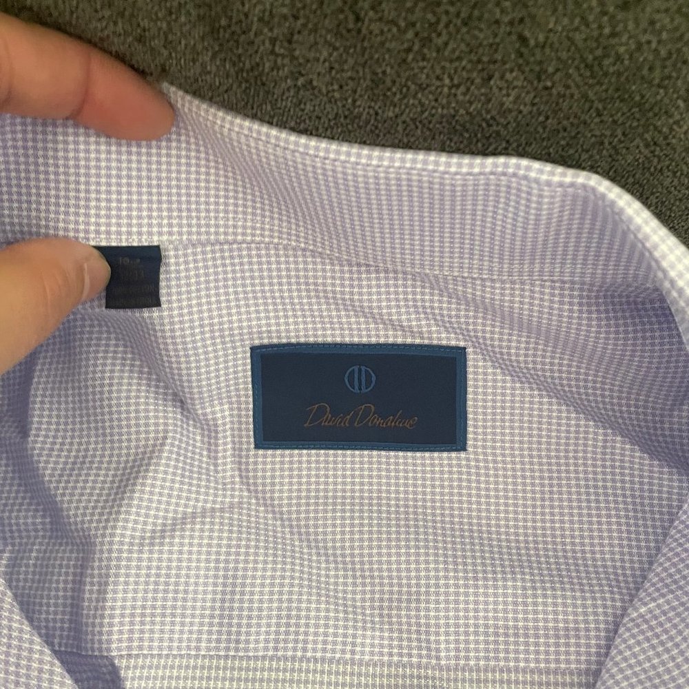 16.5 32/33 Purple/White Long Sleeve David Donahue shirt